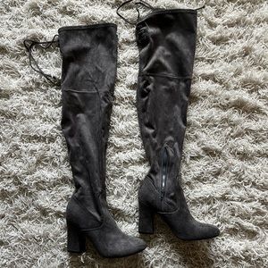 Gray Faux Suede Lulus Over the Knee Boots
